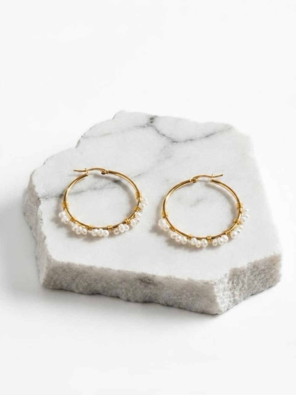 Natural Freshwater Pearl 18K Gold Plated Hoop Earrings Feminine Bohemian Jewelry